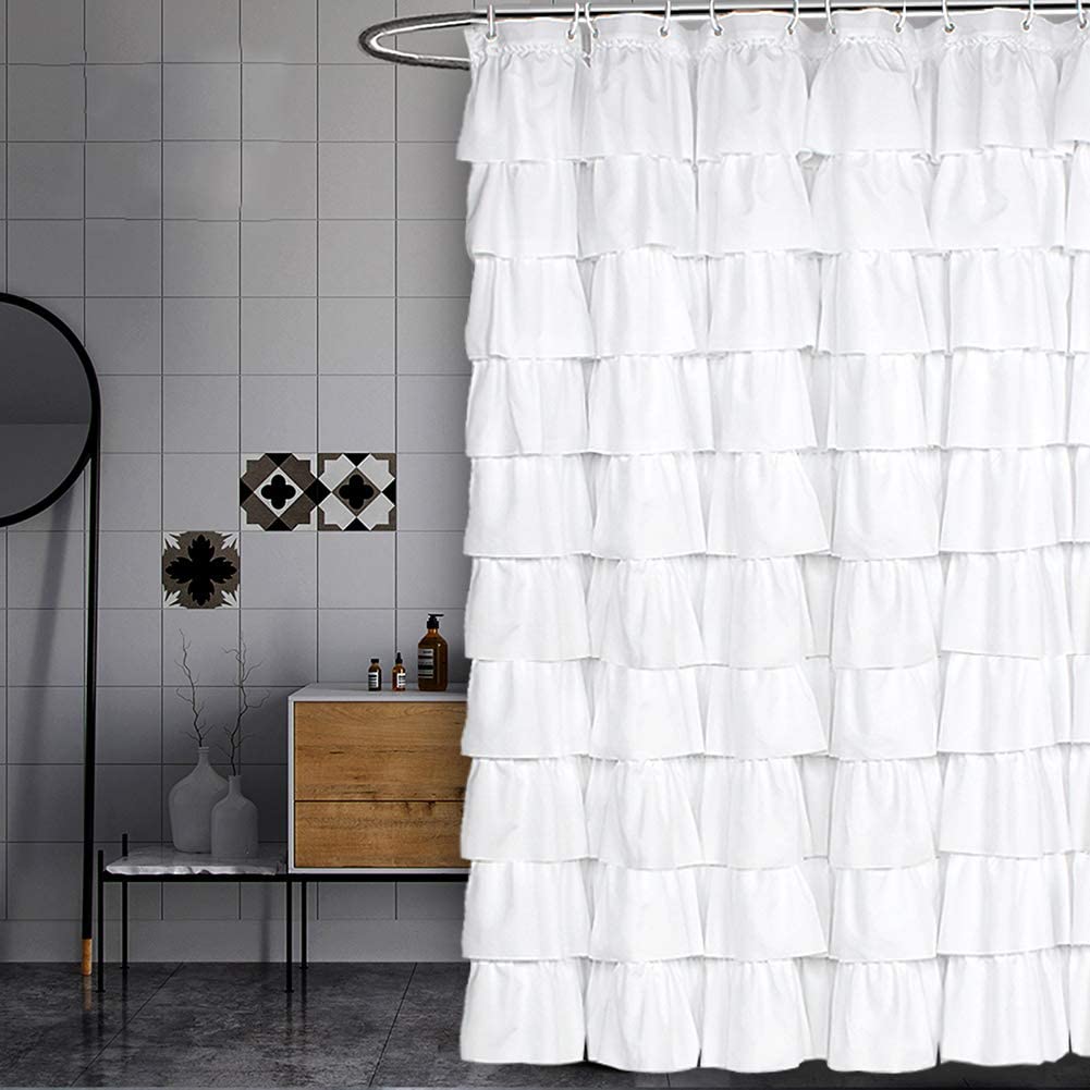Volens Ruffled Fabric Bathroom Shower Curtain