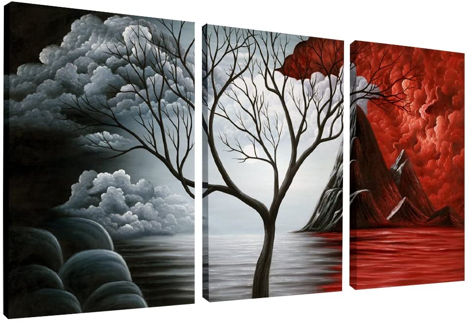 Wieco Art Red & White Easy Mount Tree Wall Art, Set Of 3