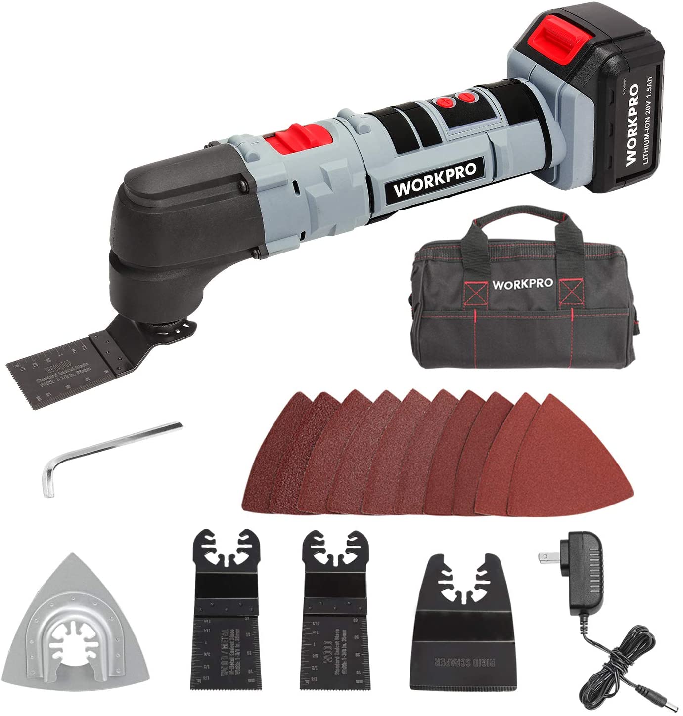 WORKPRO 20V Lithium-Ion Cordless & LED Variable Speed Oscillating Multi-Tool