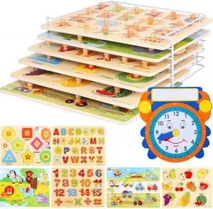 Asher and Olivia Wooden Toddler Puzzles & Storage, 6-Pack