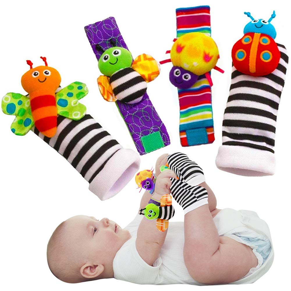 Newborn Toys 5pcs - bee Soft Animal Rattle Baby Toys 6 to 12 Months.juguetes para niñas… Foot Finders Socks & Wrist Rattles Baby Toys Set,Toys for Babies Toy Socks & Wrist Rattles 
