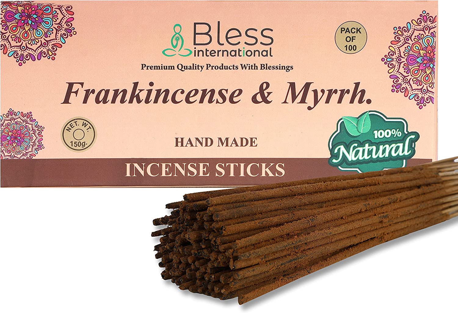Bless International Handcrafted Myrrh & Frankincense Incense Sticks, 100-Pack