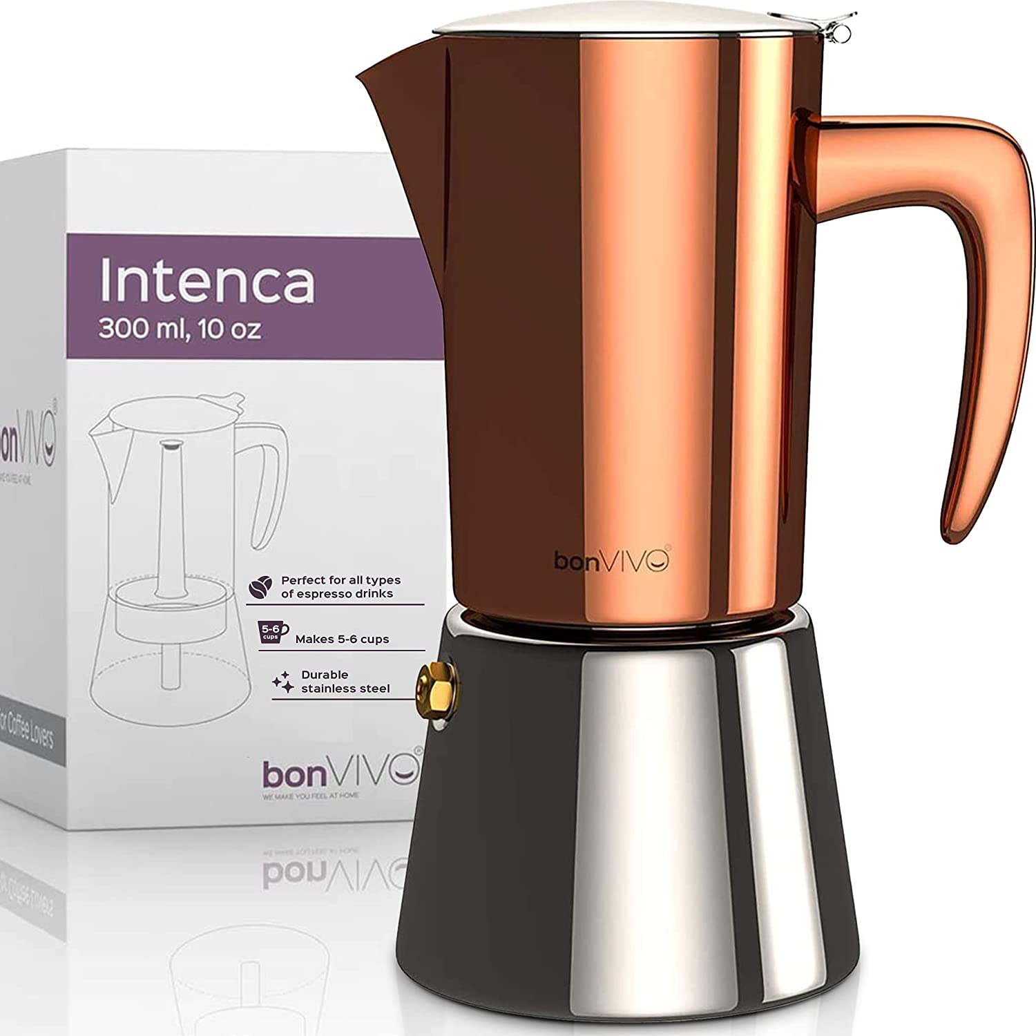 bonVIVO Intenca Cafe-Style Stainless Steel Stovetop Espresso Maker