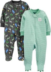 Carter’s Simple Joys Baby Boy Front-Zip Cotton Footed Sleepers, 2-Pack