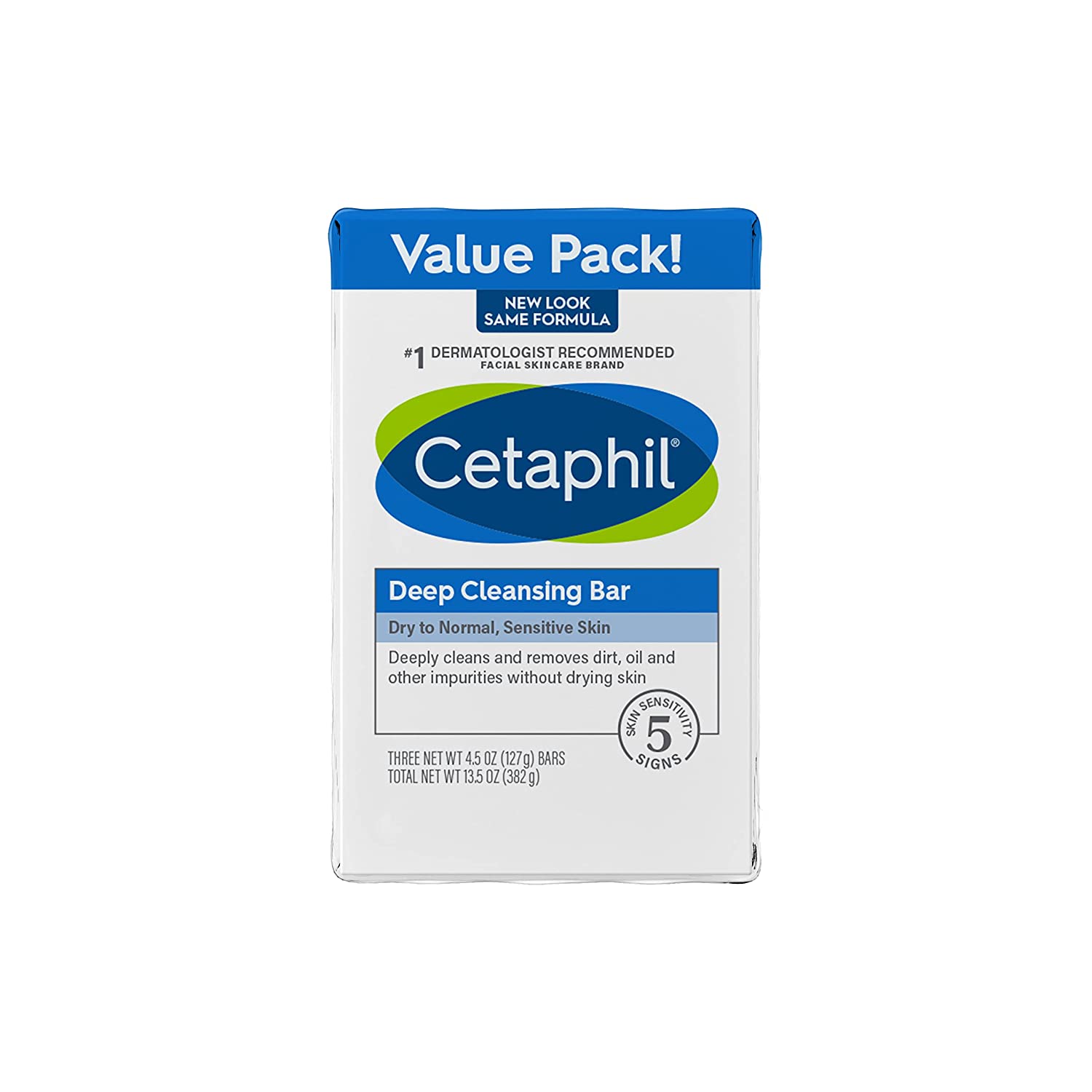 Cetaphil Deep Cleansing Non-Comedogenic Bar Soap, 3-Pack