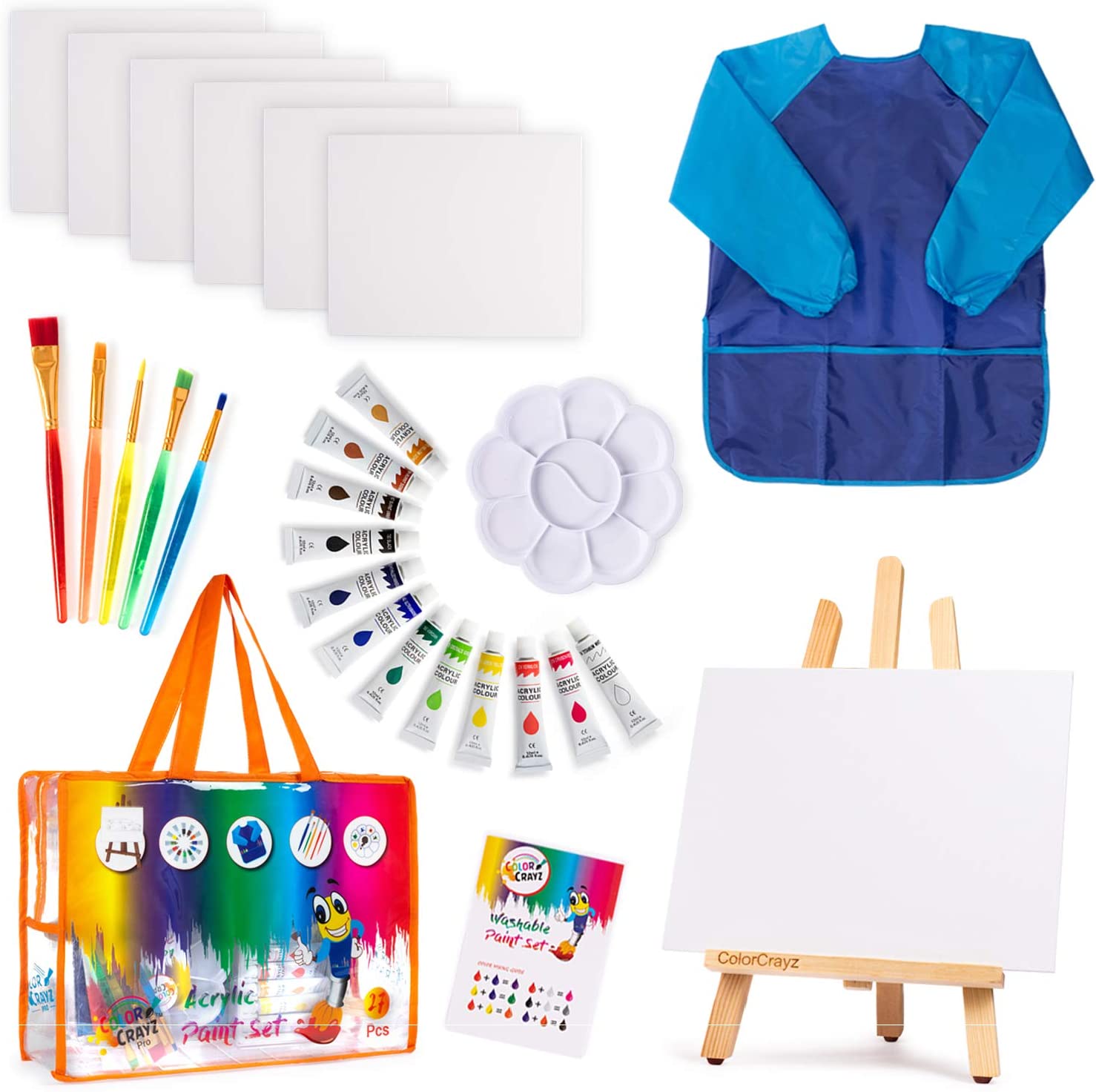 Children 9 Pieces Paint Brushes and Apron Fun Coloring Set Preschool Fun Crafts 