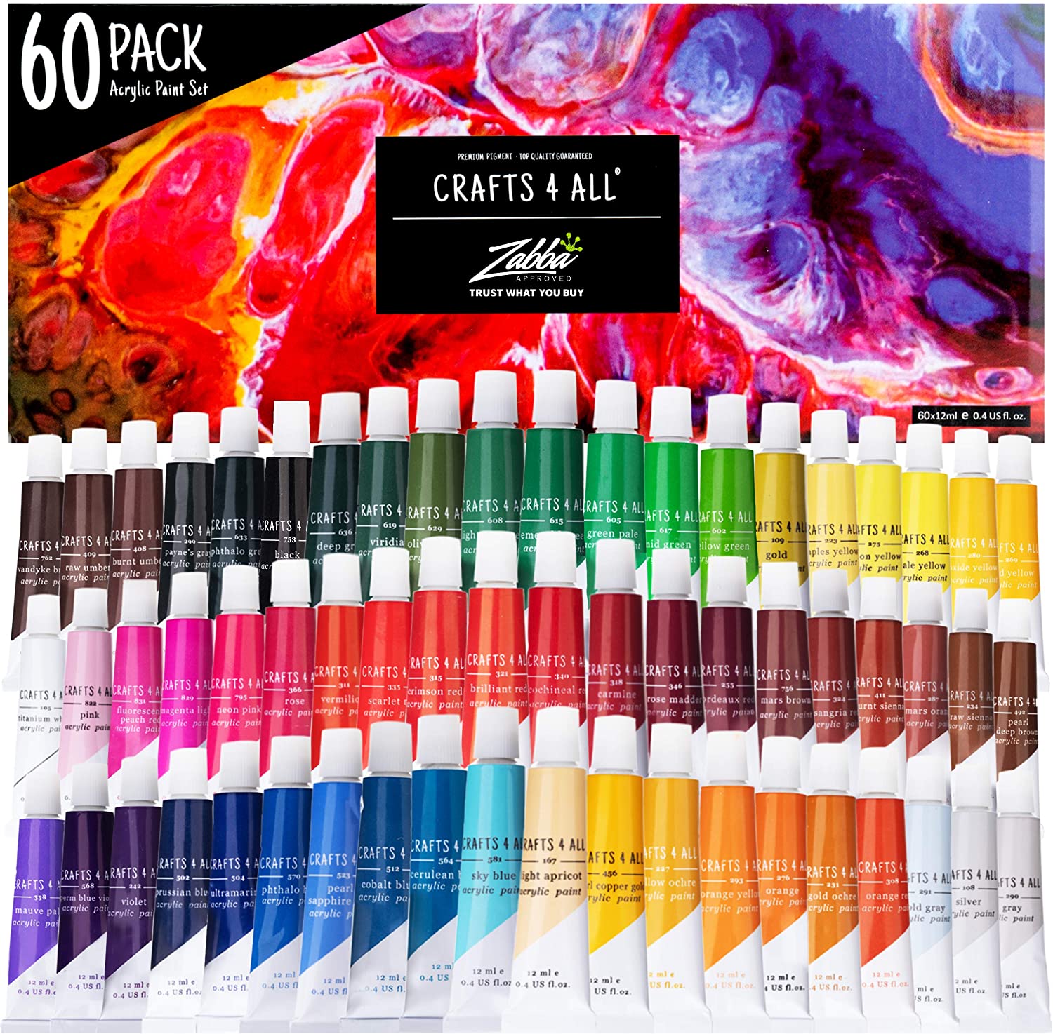 Crafts 4 All Nontoxic Acrylic Paint Set, 60-Colors