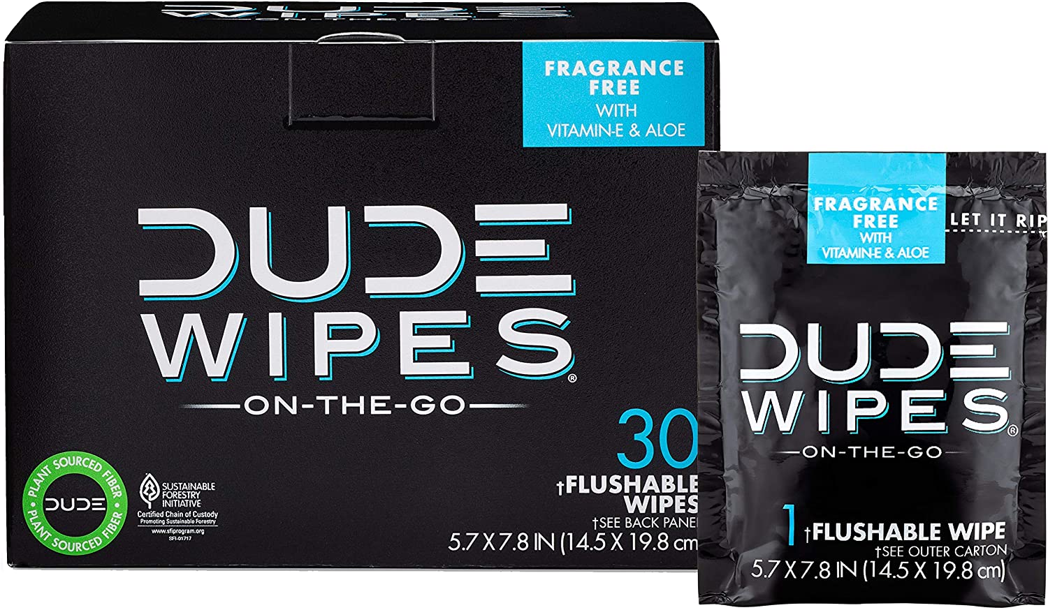 DUDE Products Flushable Unscented Dude Wet Wipes For Adults, 30-Count