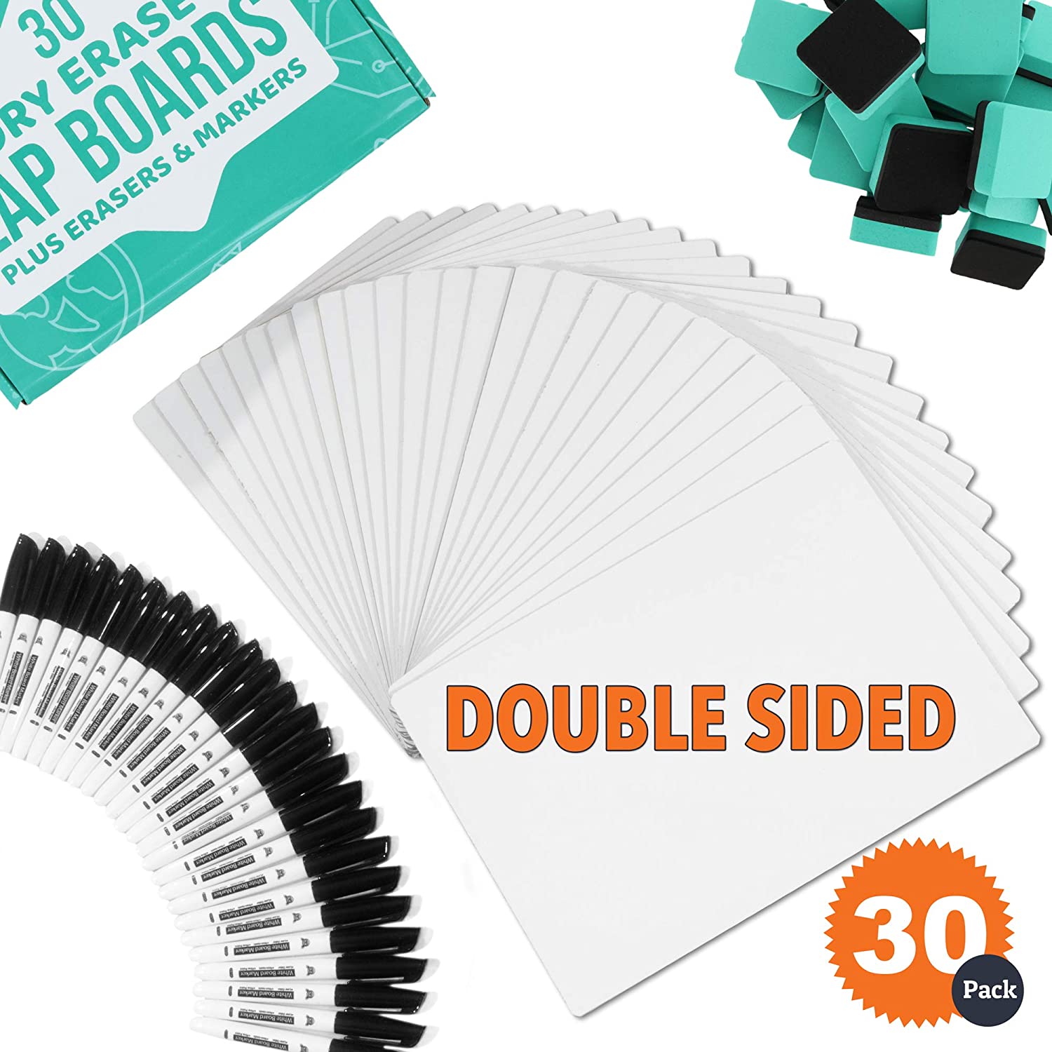 Fat Zebra Designs Dry Erase Lapboards & Markers, 30-Piece