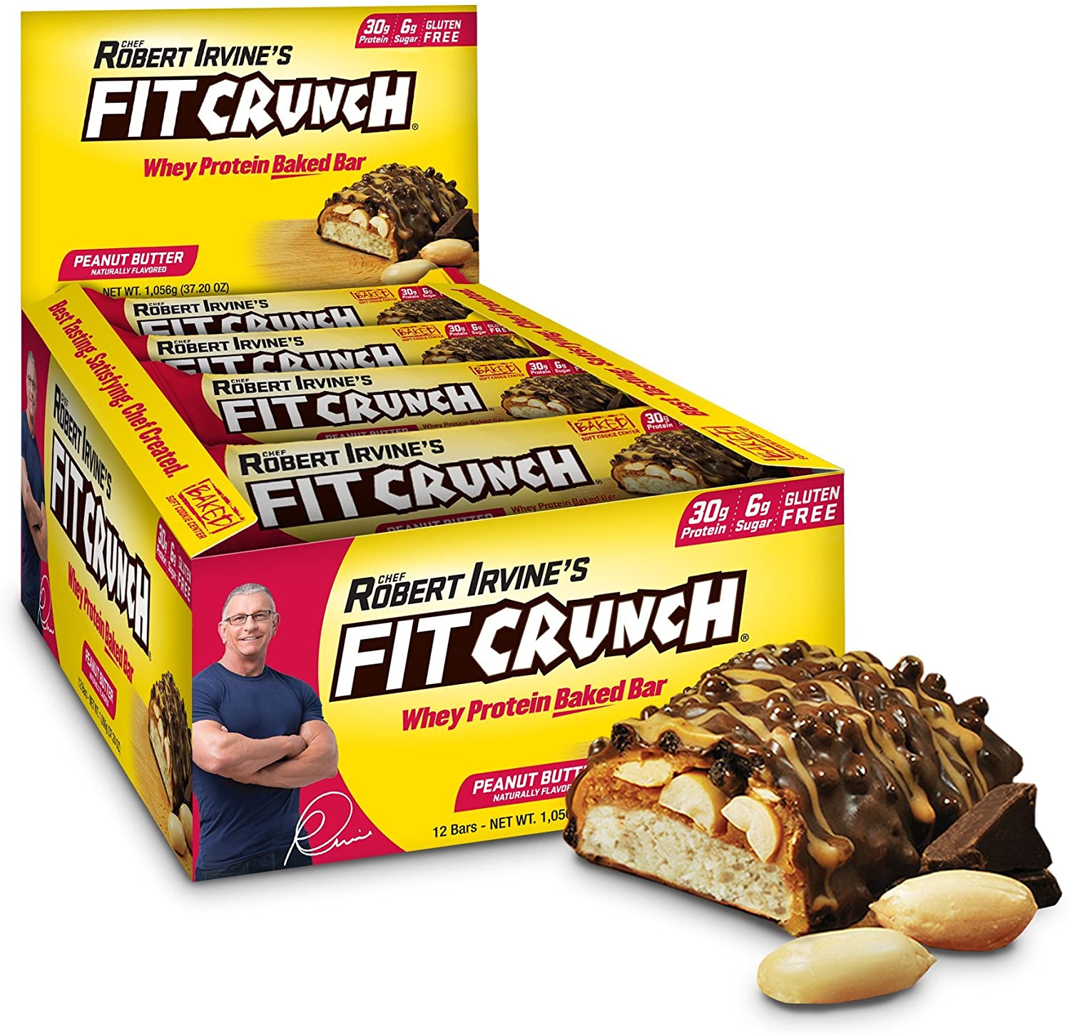 FITCRUNCH Peanut Butter Whey Protein Bar, 12-Count