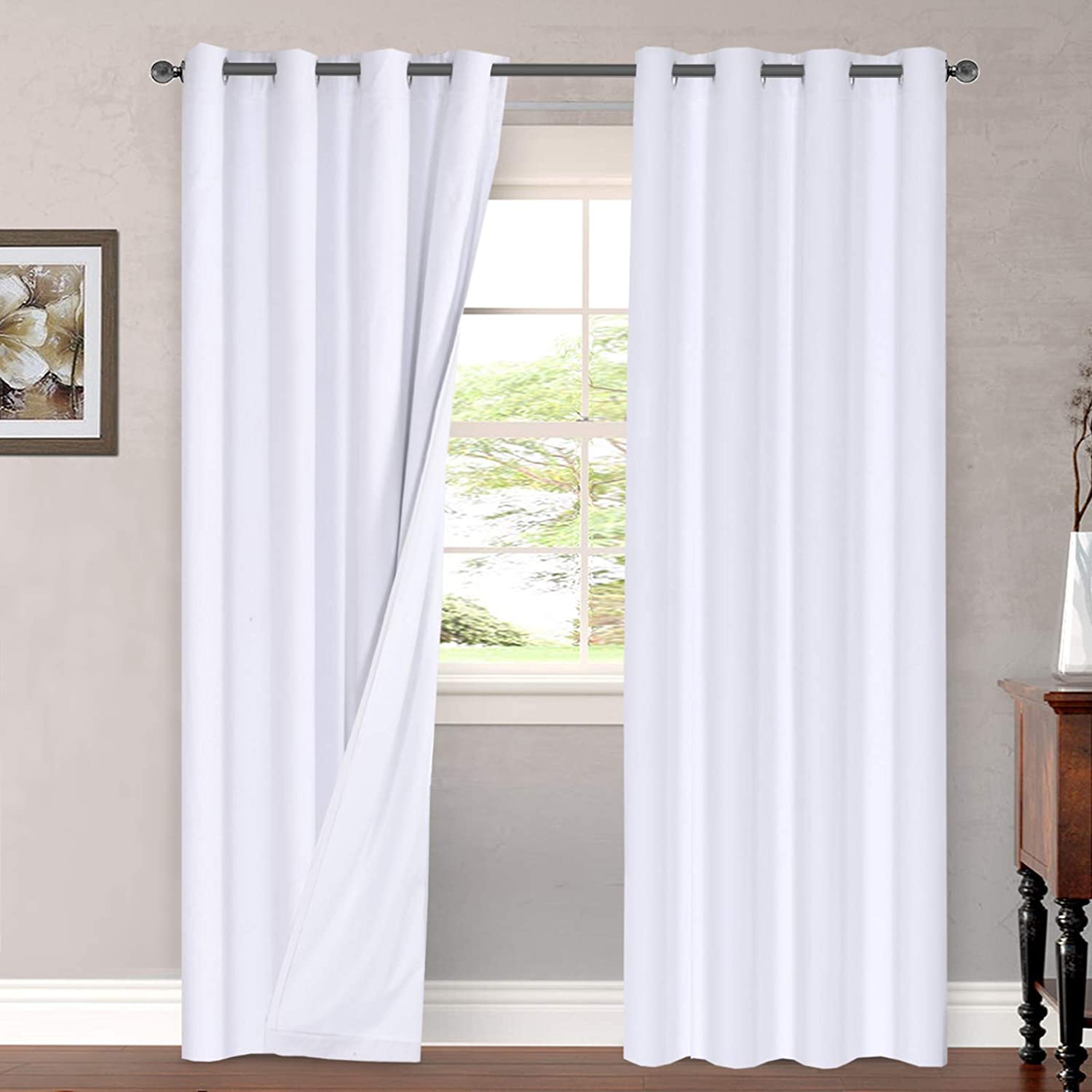 H.VERSAILTEX Linen-Look White Blackout Curtains