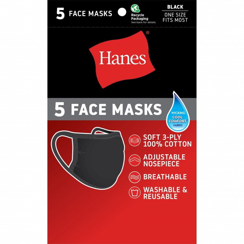 5-packs of Hanes face masks are now just $7.50 each at Walmart