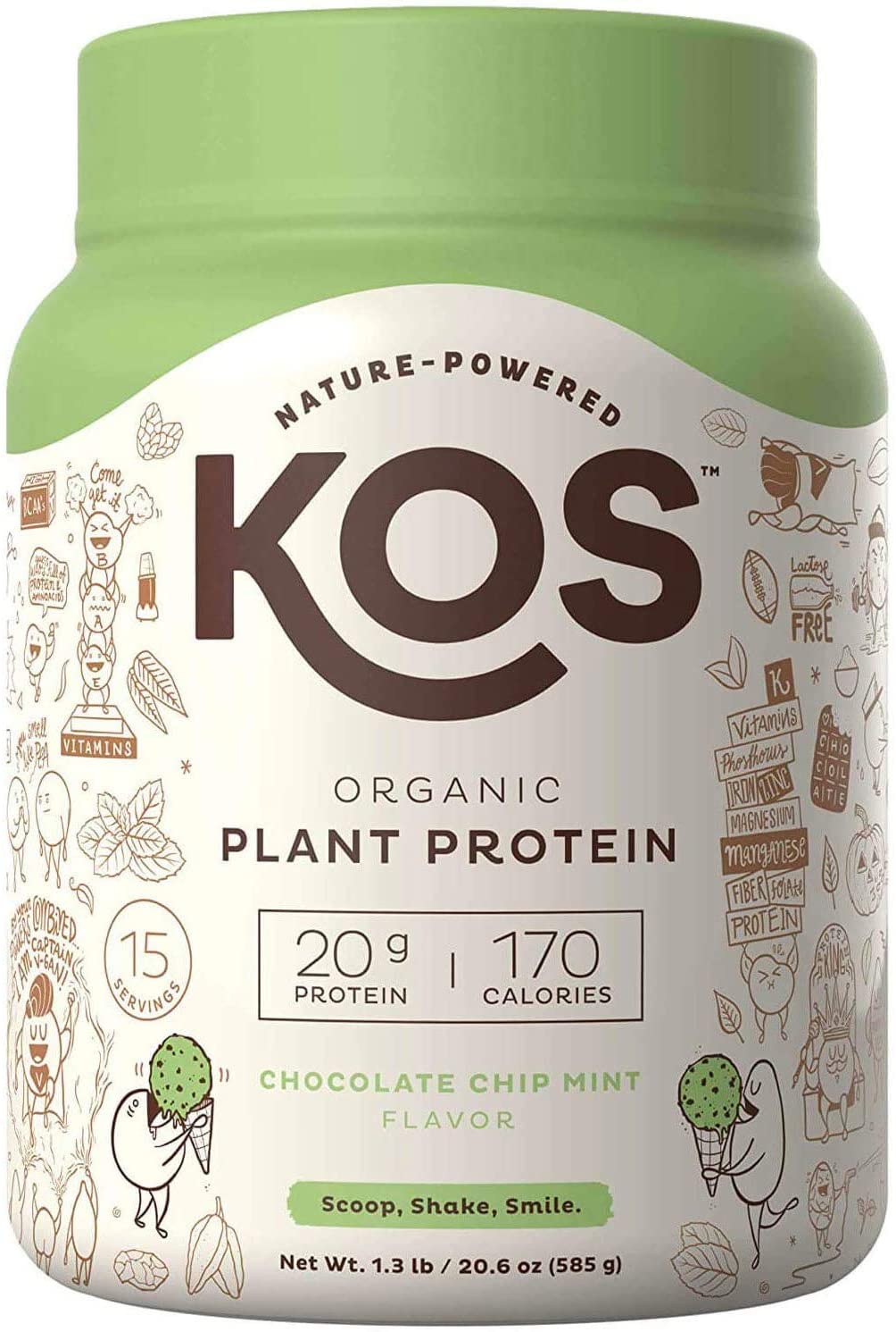 KOS Organic Plant Based Protein Powder, Chocolate Chip Mint