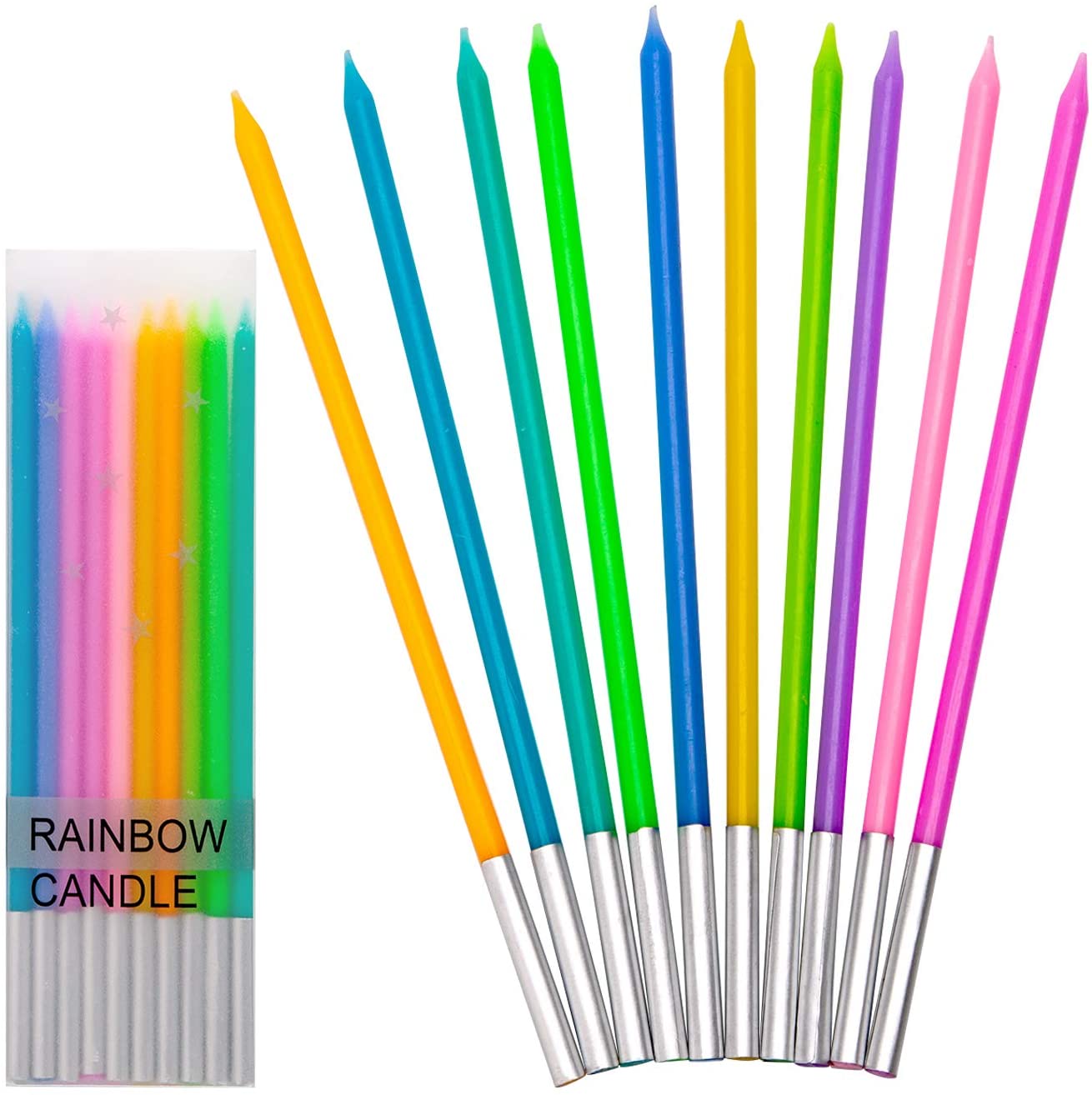 LUTER Long Rainbow Birthday Candles For Kids, 20-Piece