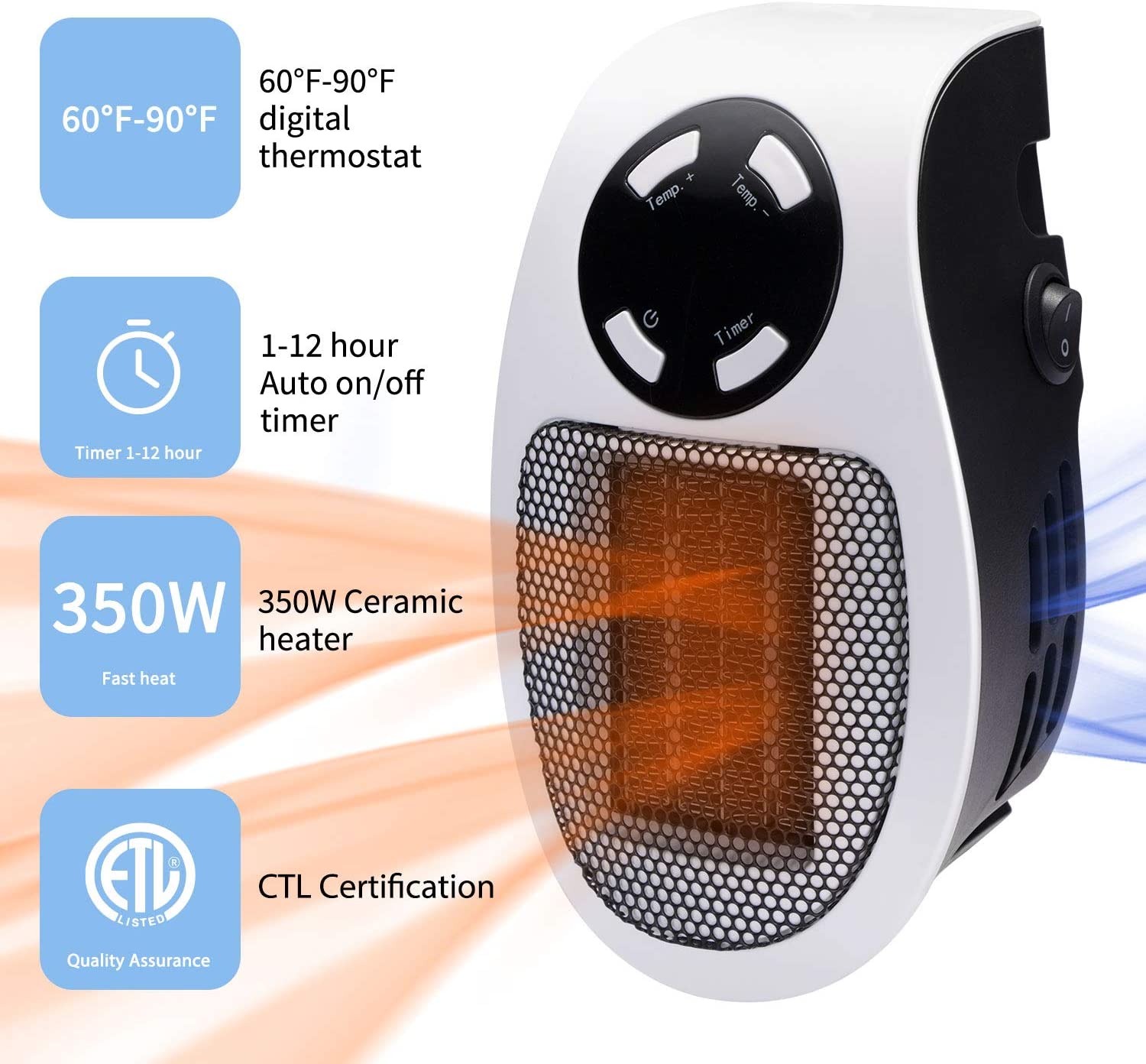 Minetom 350W Compact Electric Adjustable Wall Heater