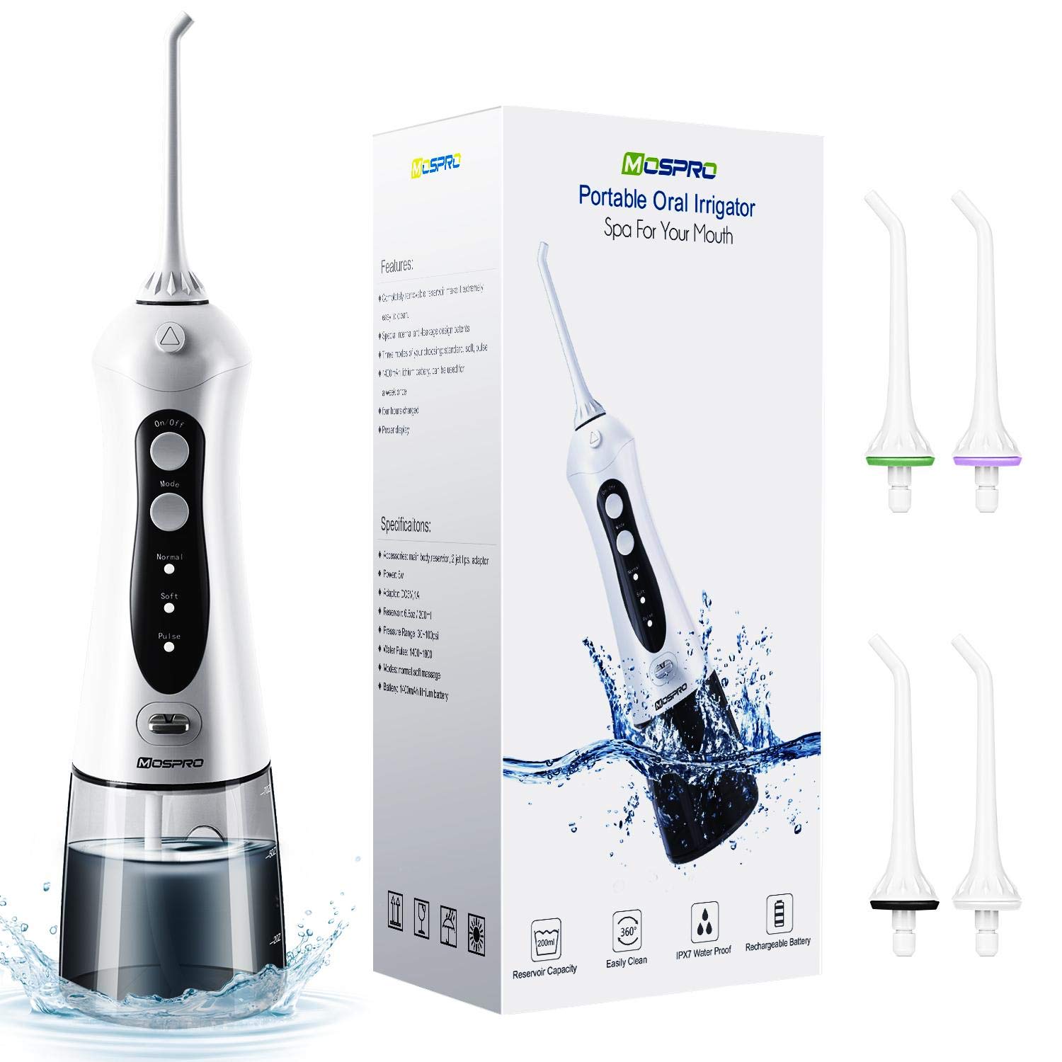 MOSPRO IPX7 Rechargeable Portable Travel Water Flosser