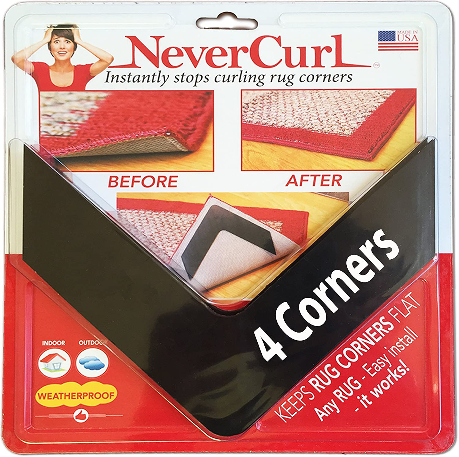 NeverCurl Non-Slip Kitchen Rug Grippers, 4-Piece