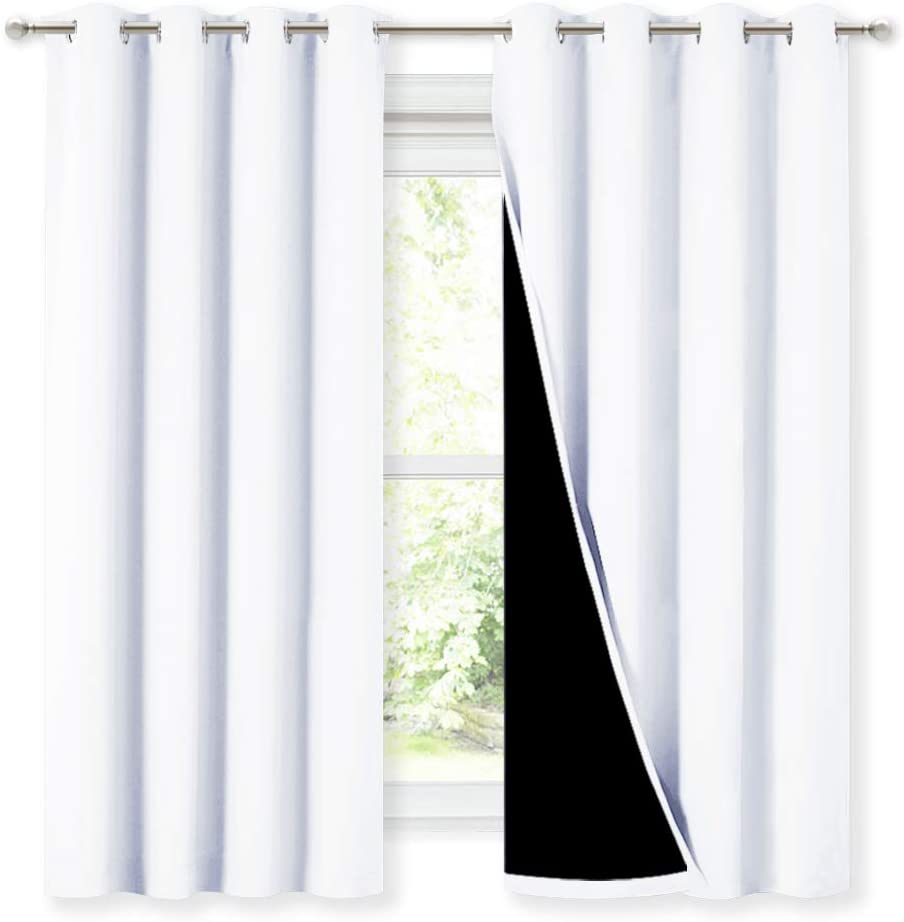 NICETOWN Lined White 100% Blackout Curtains