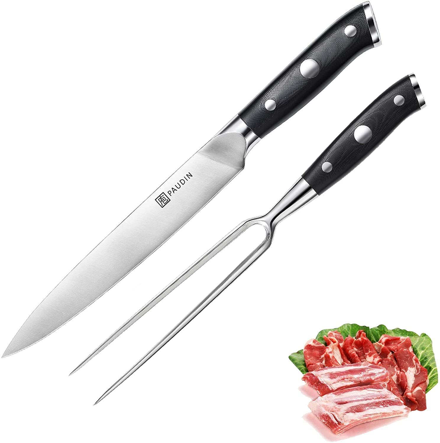 PAUDIN Chef Recommended Carving Knife & Fork Set, 8-Inch
