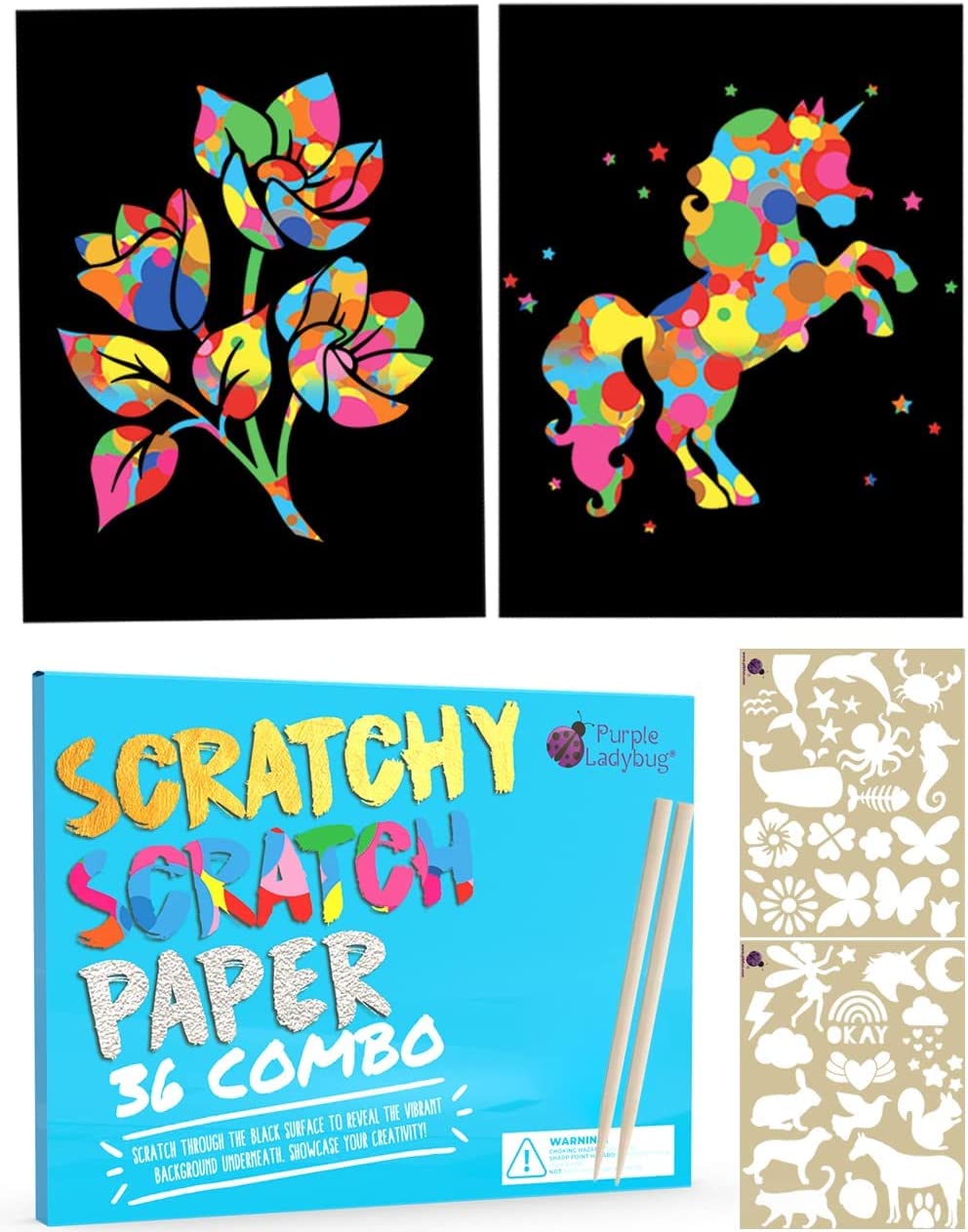 Purple Ladybug Novelty Cardstock Scratch Art, 32-Sheets