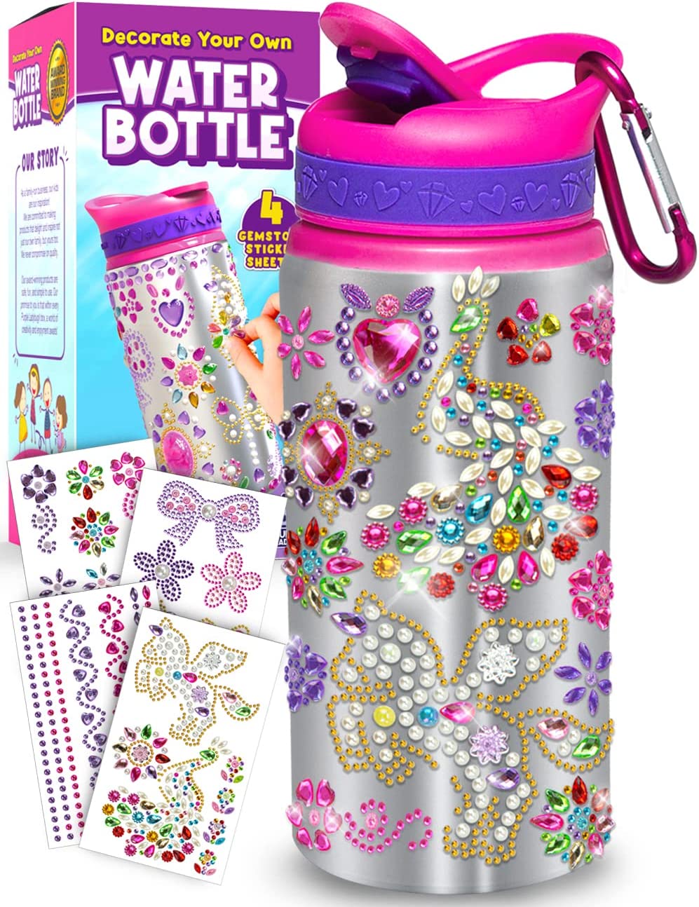 Purple Ladybug Rhinestone Water Bottle Craft For Girls 8-12