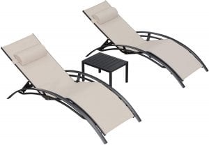 PURPLE LEAF Quick Dry Outdoor Lounge Chair Set, 3-Piece