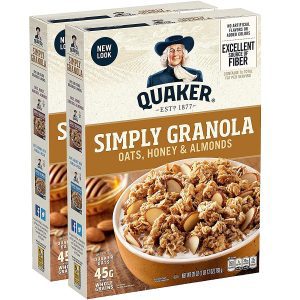 Quaker Simply Low-Sodium Granola, Oats, Honey & Almonds, 2-Pack