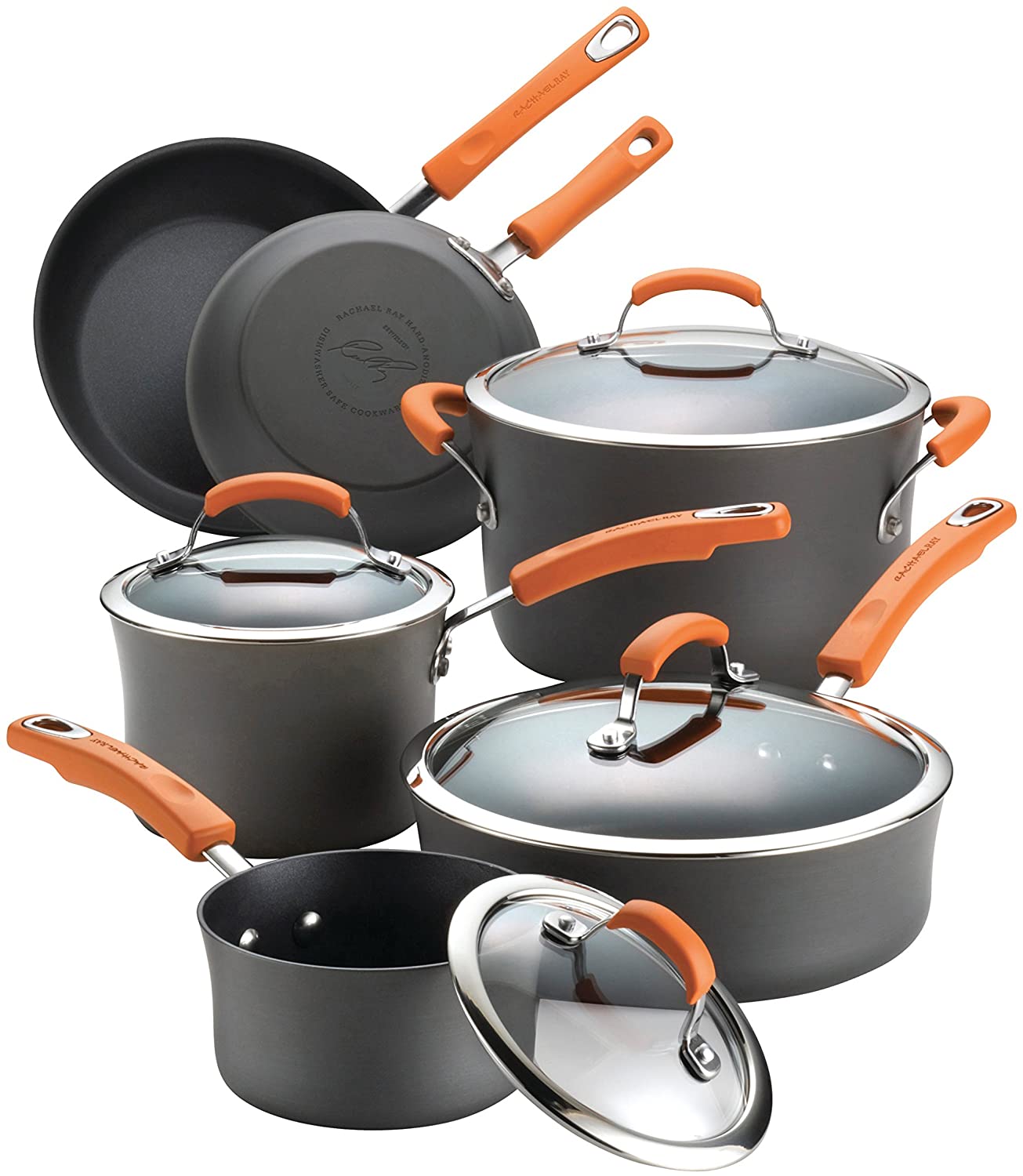 Rachael Ray 87375 Brights Long-Lasting Nonstick Cookware, 10-Piece