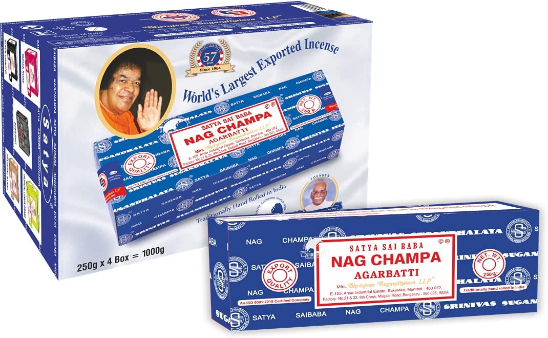 Satya Sai Baba Hand Rolled Nag Champa Original Incense Sticks, 250-Pack