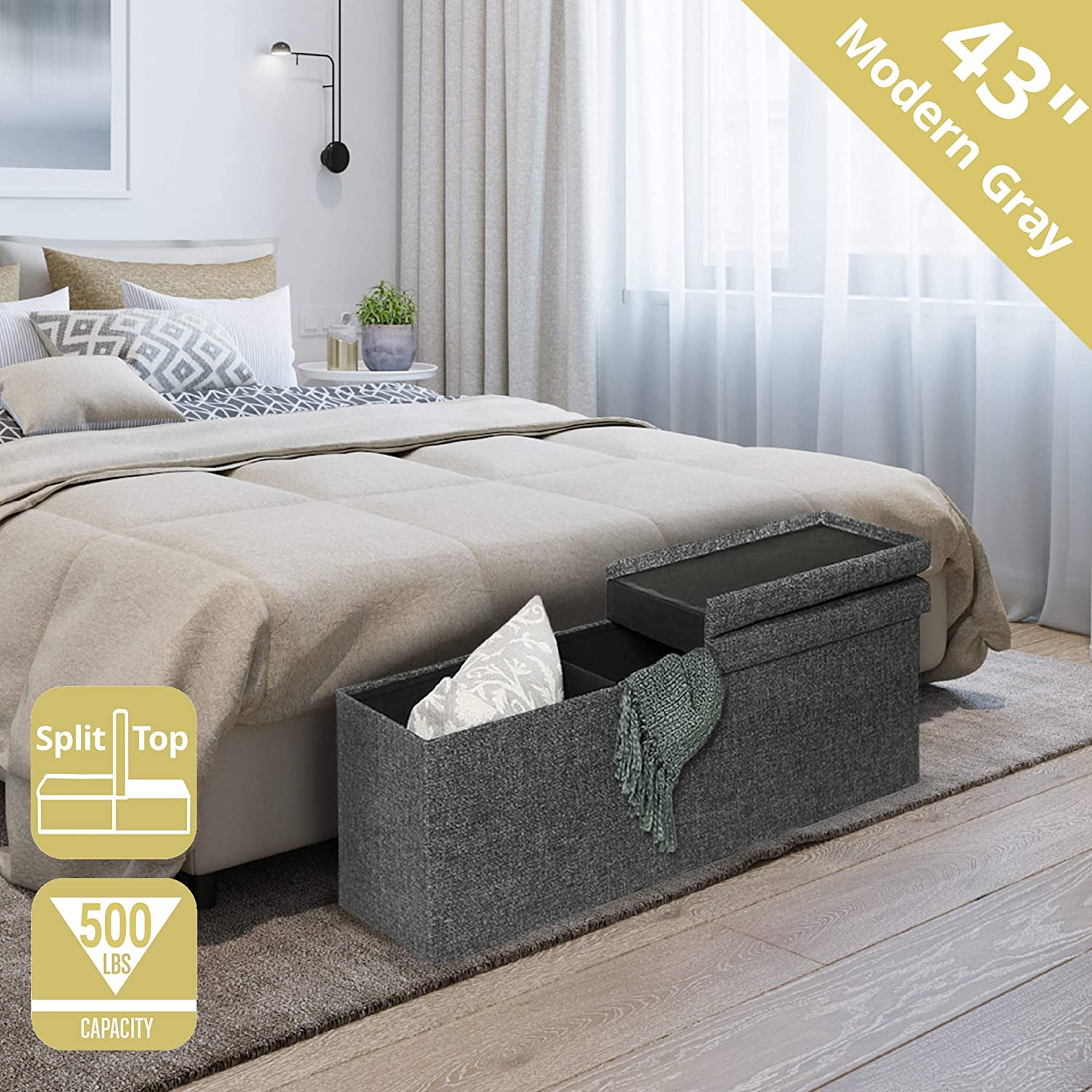 Seville Classics Tufted Foldable Storage Bed Ottoman