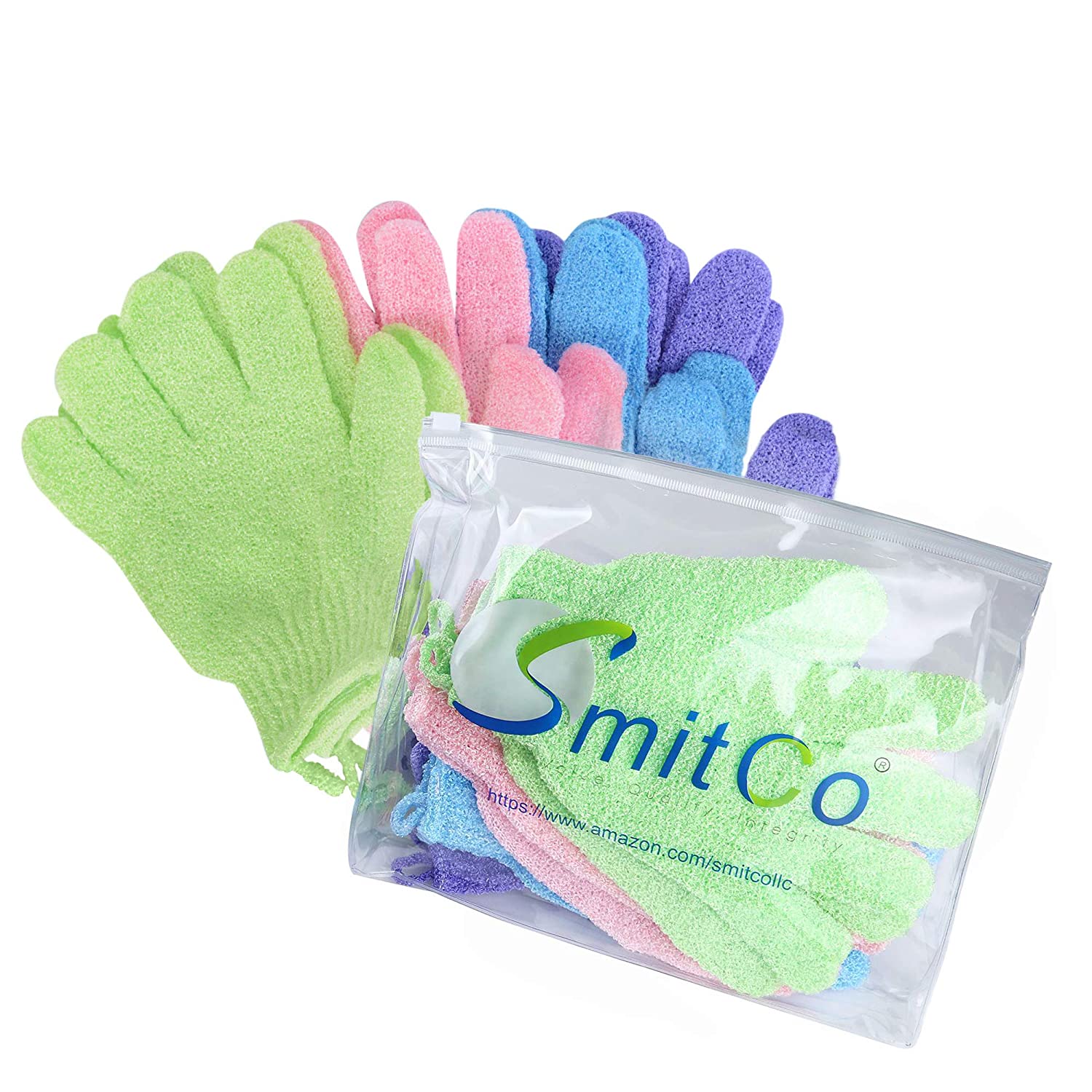 SMITCO Exfoliating Body Scrubbing Gloves, 4-Pack