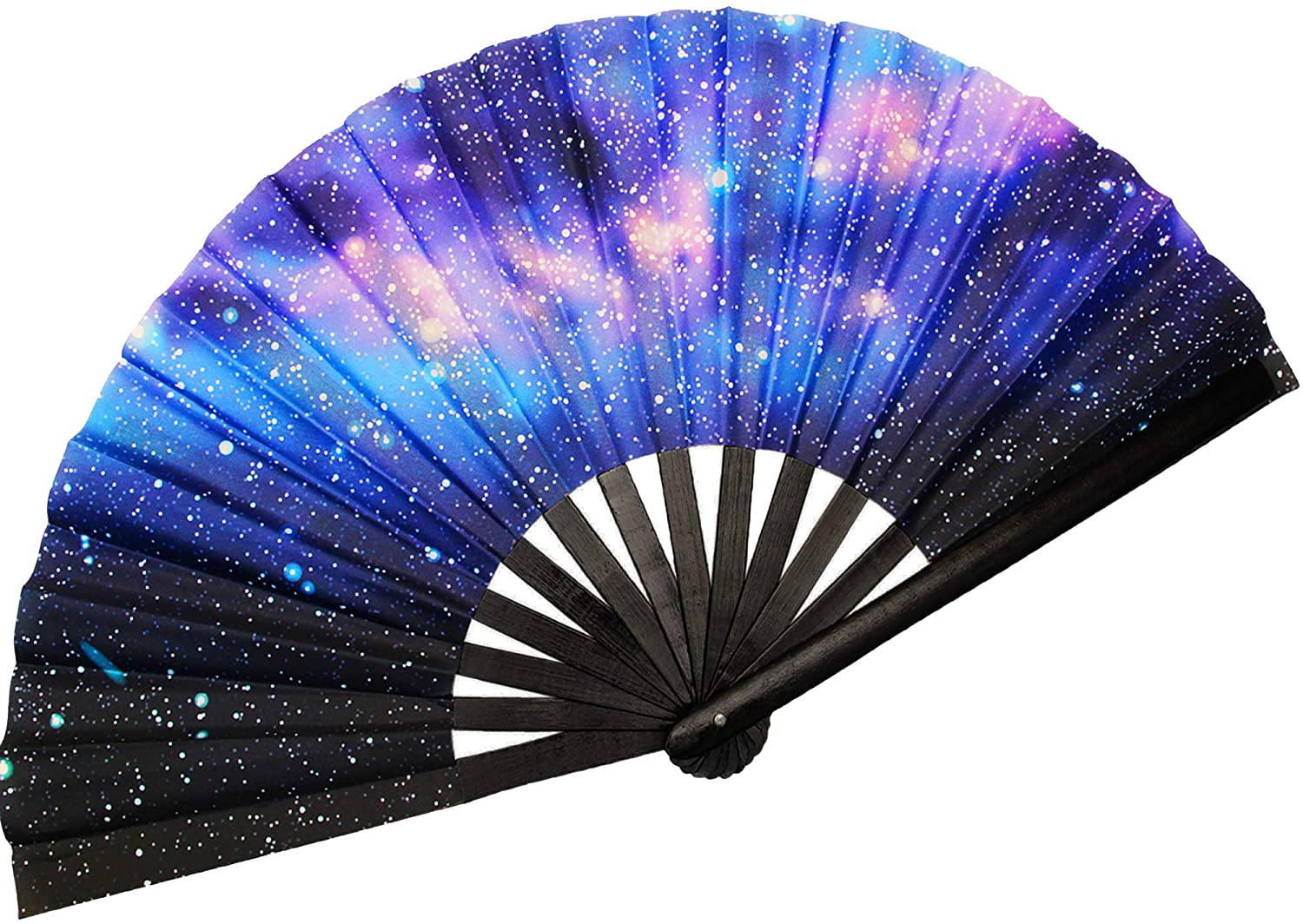 Large Galaxy Rave Folding Fan For Men Women Chinese Japanese Bamboo Cloth Fan 