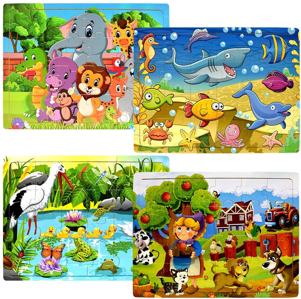 SOYUNG Educational Wooden Toddler Puzzles, 4-Pack