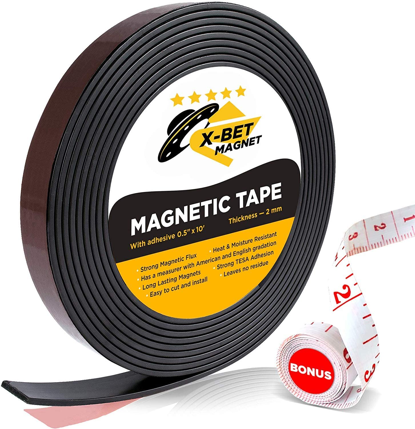 Magnetic Tape 1/2'' Wide x 15 ft Long 15 Feet Magnet Tape Roll with 3M Stron 