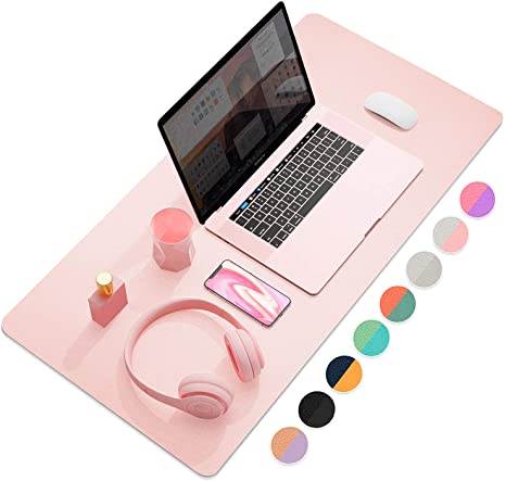 Waterproof Large Leather Desk Pad GothicBirde Desk Mouse Pad Anti-Slip & Dual-Sided & Easy Clean Desk Writing Mat for Office/Home 31.5 x 15.7 Pink/Light Blue 
