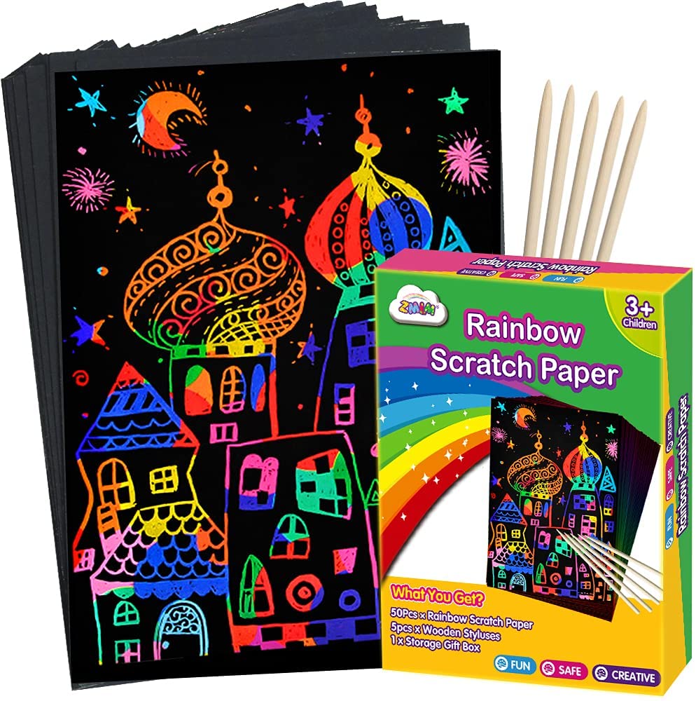 Scratch Art Notes Paper Magic Painting Book Board Drawing Stick For Kids 50 Page 