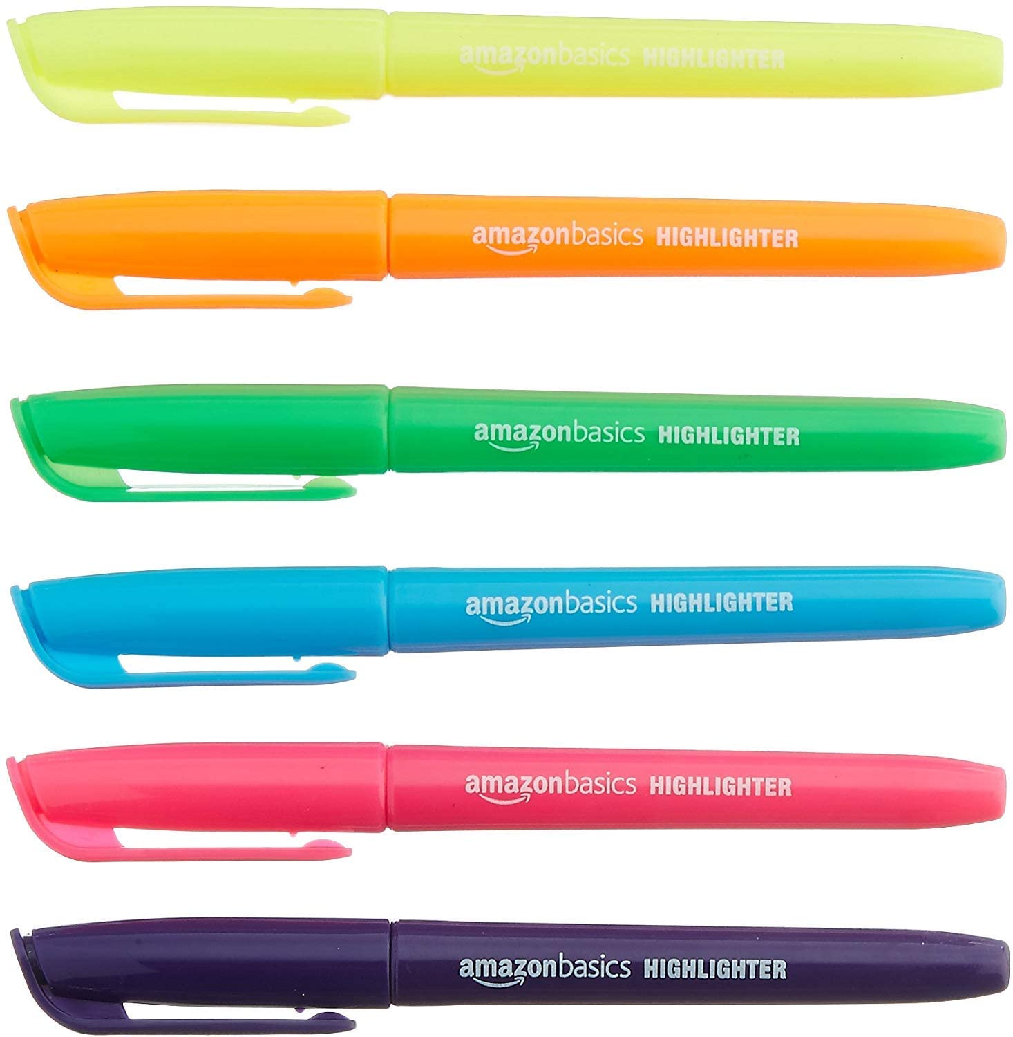 AmazonBasics Molded Built-In Clip Highlighters, 12-Count