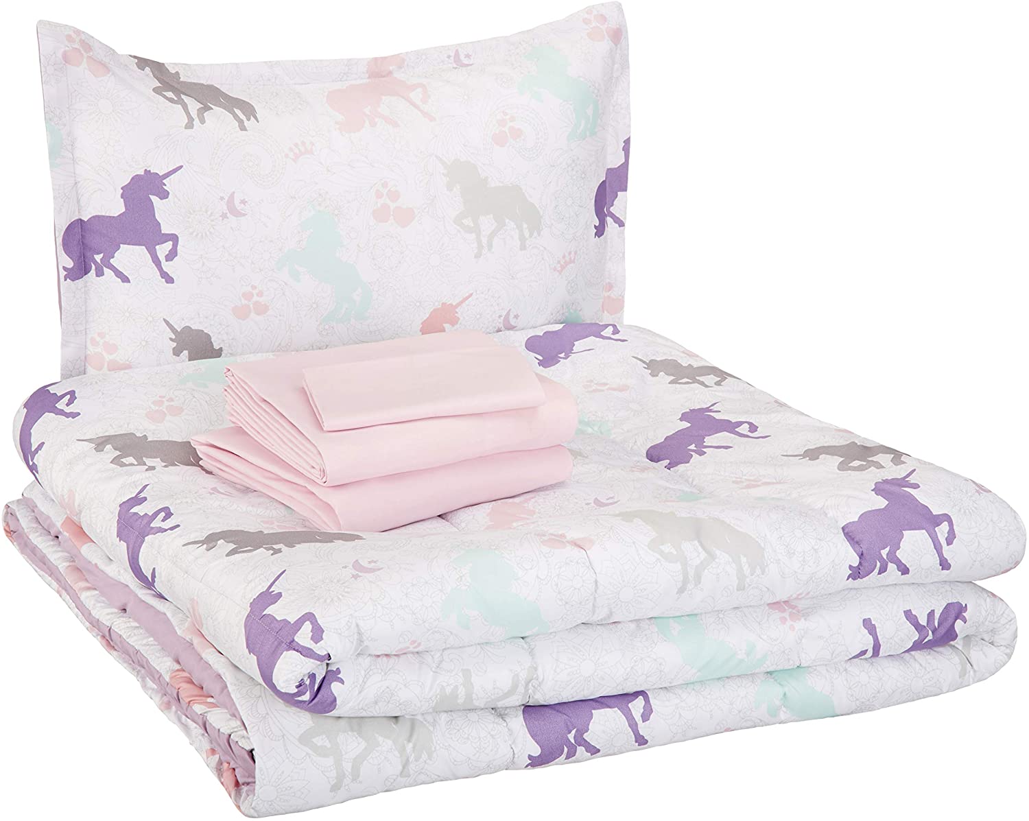 AmazonBasics Purple Unicorn Microfiber Girl’s Bedding Set