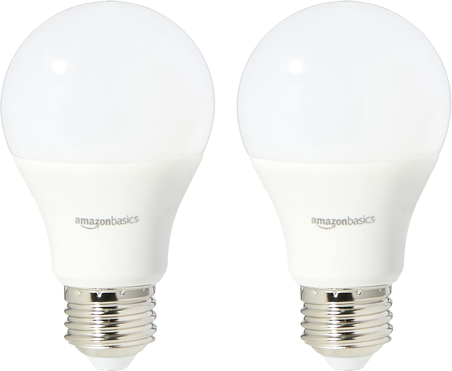 AmazonBasics Soft White Non-Dimmable A19 Lightbulb, 2-Pack