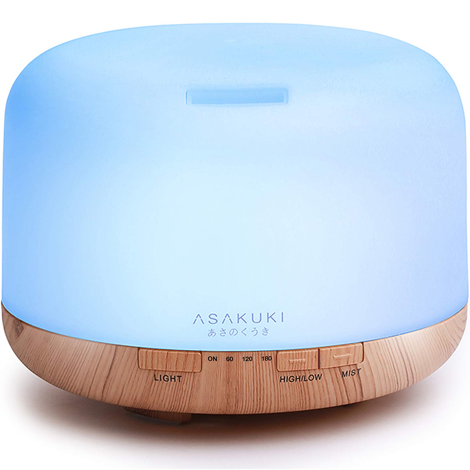 ASAKUKI 500ml 5-In-1 Ultrasonic Aromatherapy Essential Oil Diffuser & Humidifier, Light Wood