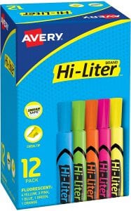 Avery 98034 Fluorescent Underlining Highlighters, 12-Count