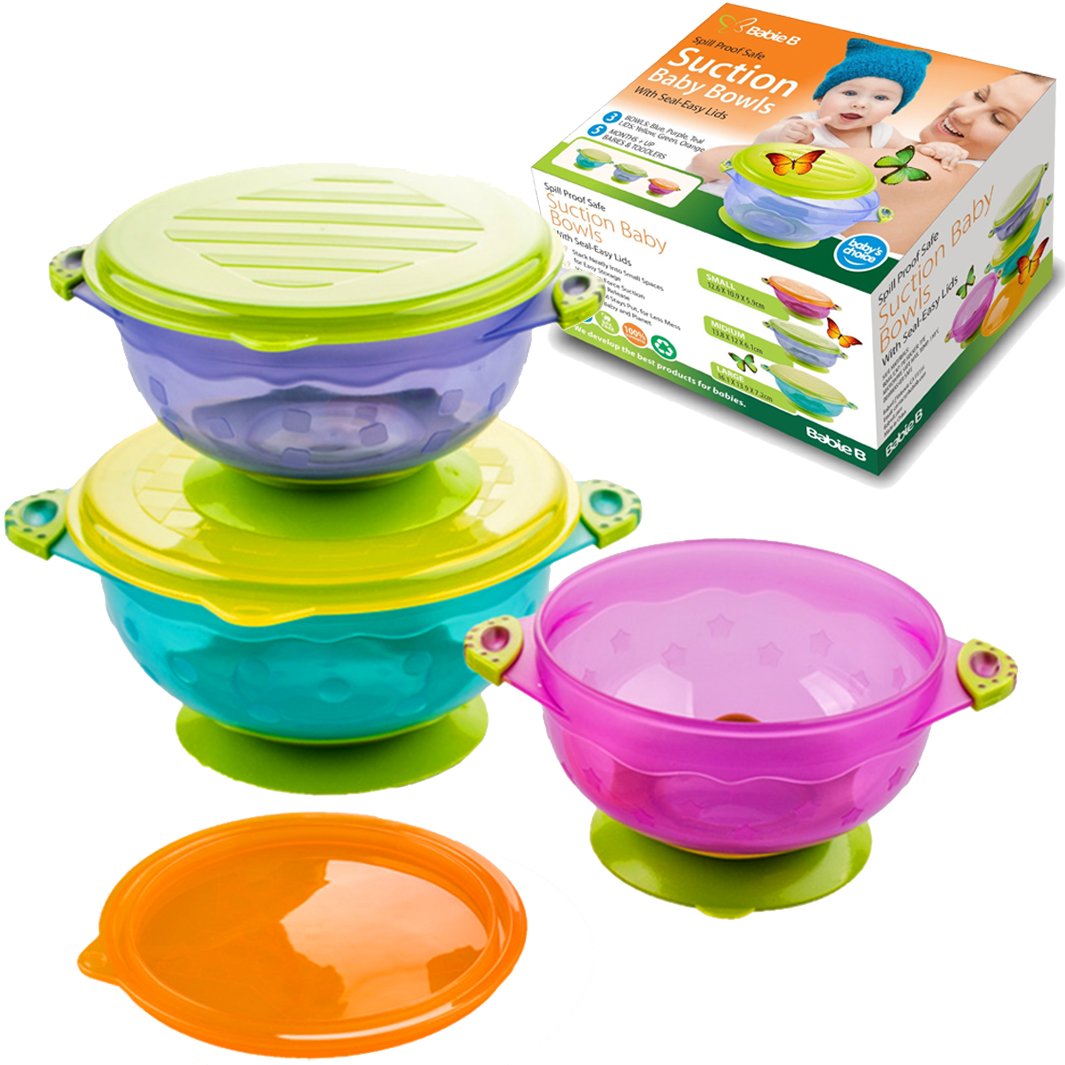 Zooawa Baby Suction Bowls BPA-Free 3-Pack Different Size Nonslip Spill Proof Feeding Bowls Training Utensils for Infant Toddler 