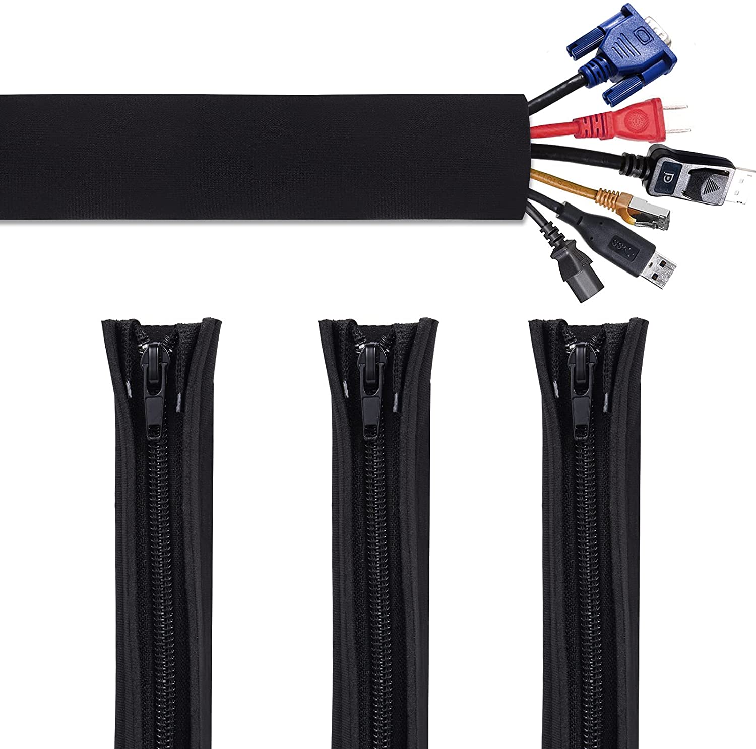 Bestfy DIY Customizable Cable Zipper Sleeve, 4-Pack