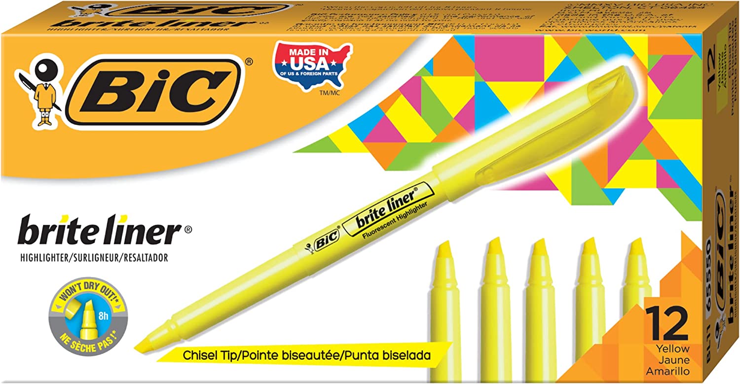 BIC Non-Toxic Ultra-Bright Highlighters, 12-Count