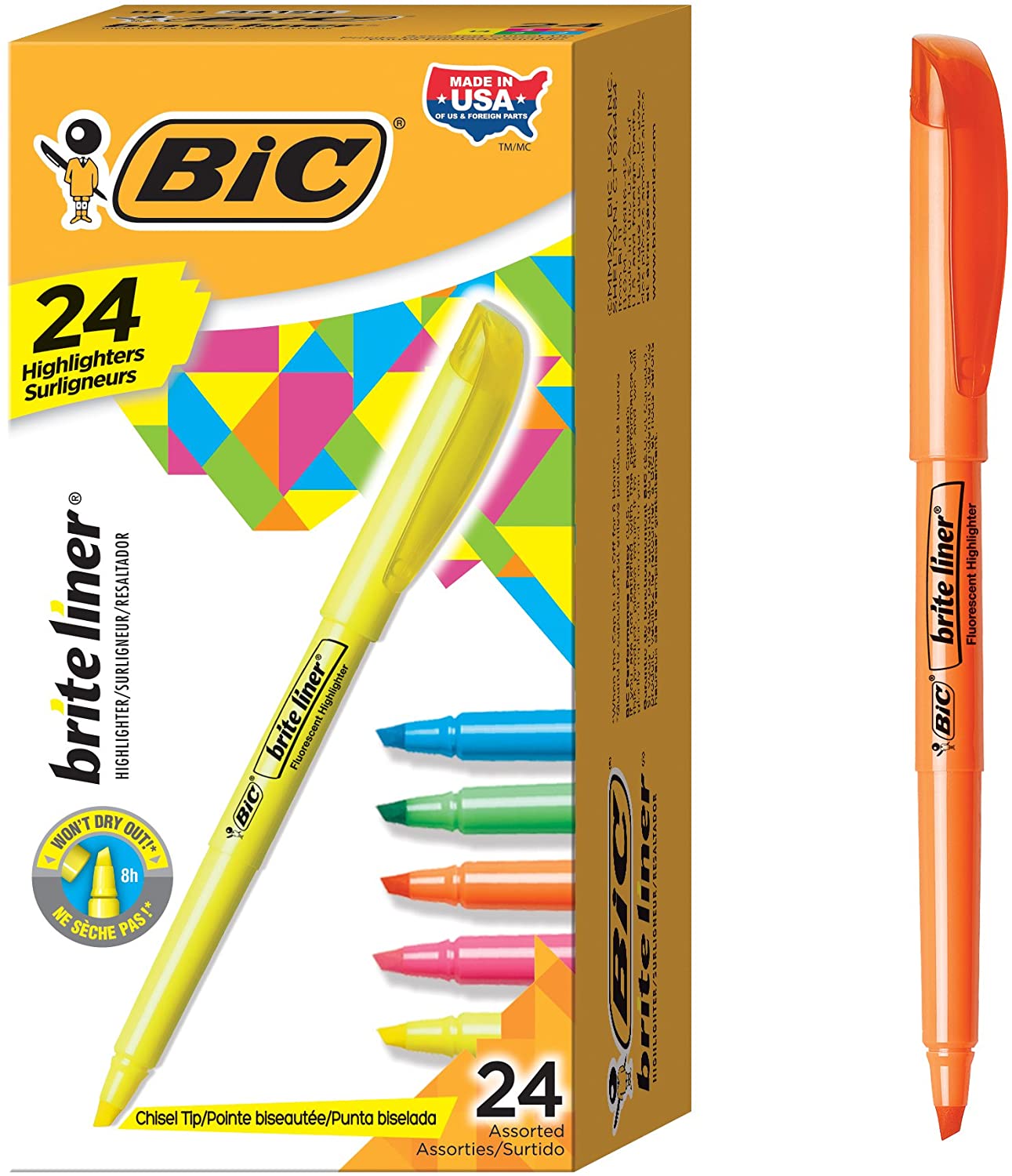 BIC Classic Pen-Shaped Highlighters, 24-Count