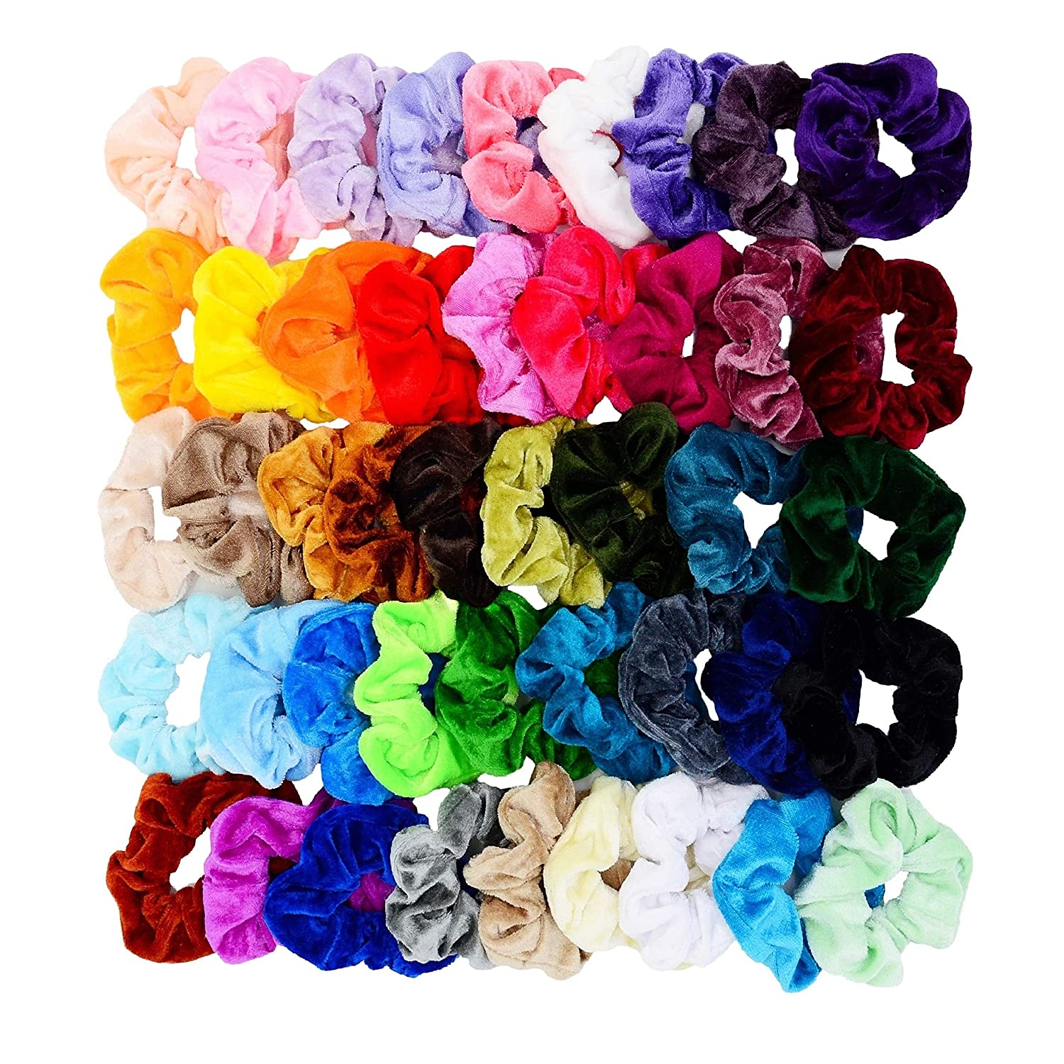 Chloven Velvet Assorted Colors Hair Scrunchie, 45-Piece