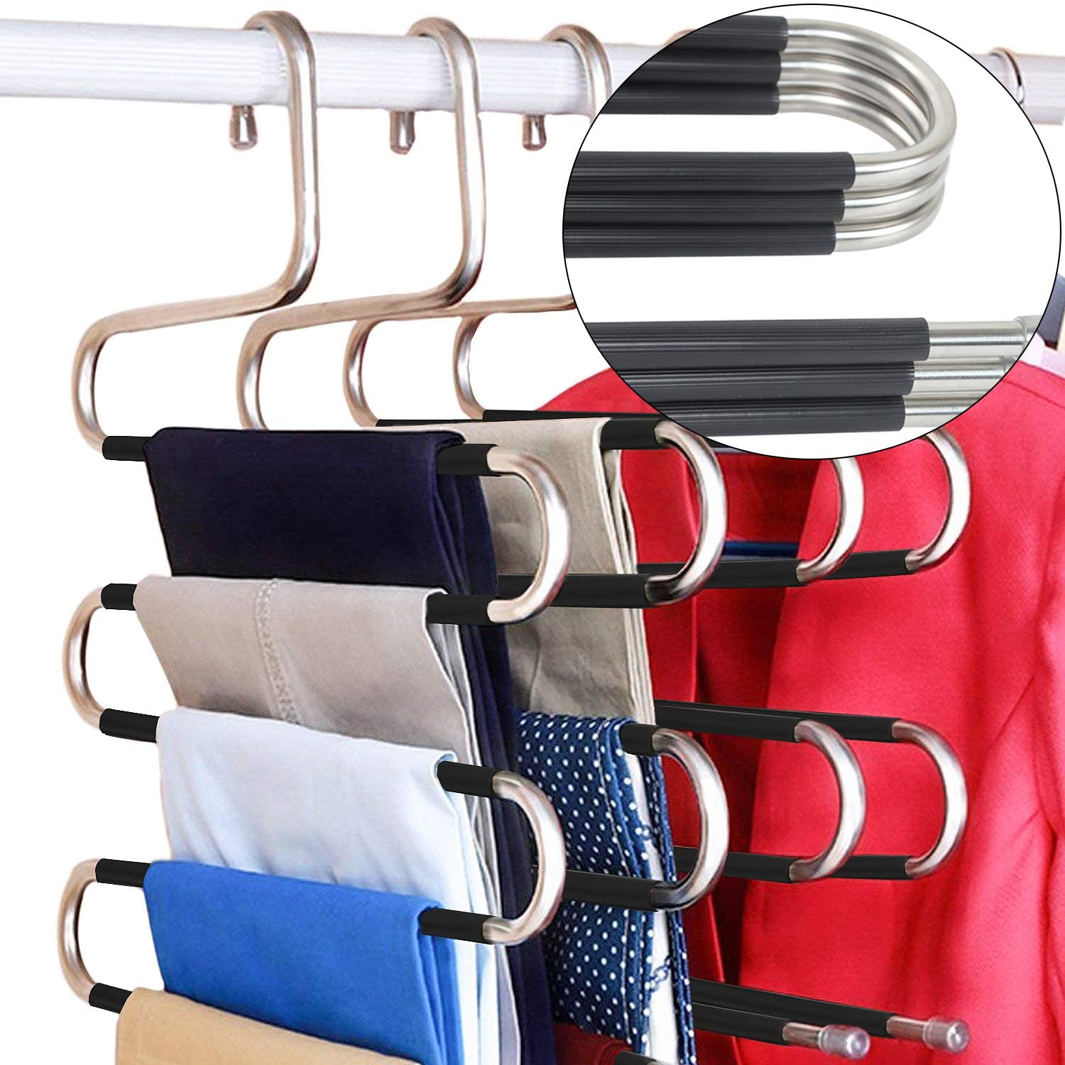DOIOWN Stainless Steel Pants Hanger Organizer, 5-Pack