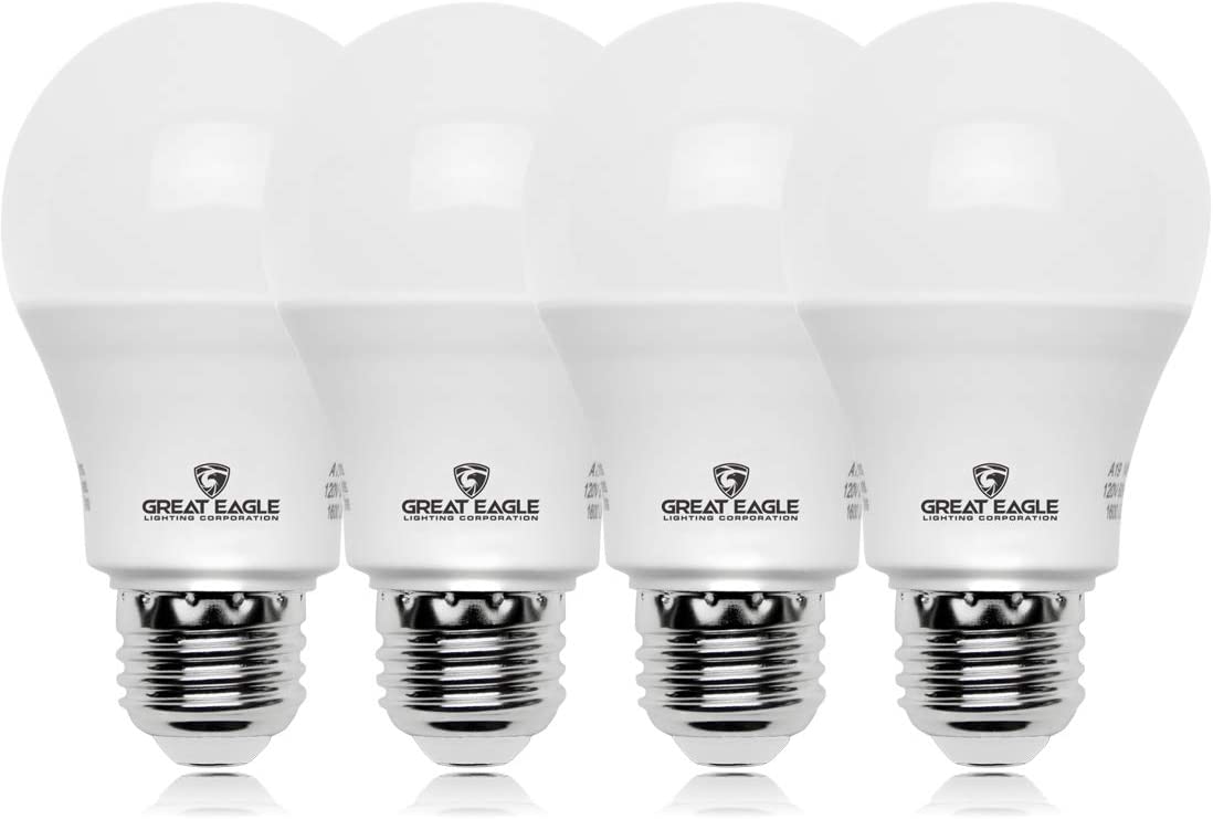 Great Eagle A19 LED Non-Dimmable Lightbulb, 4-Pack