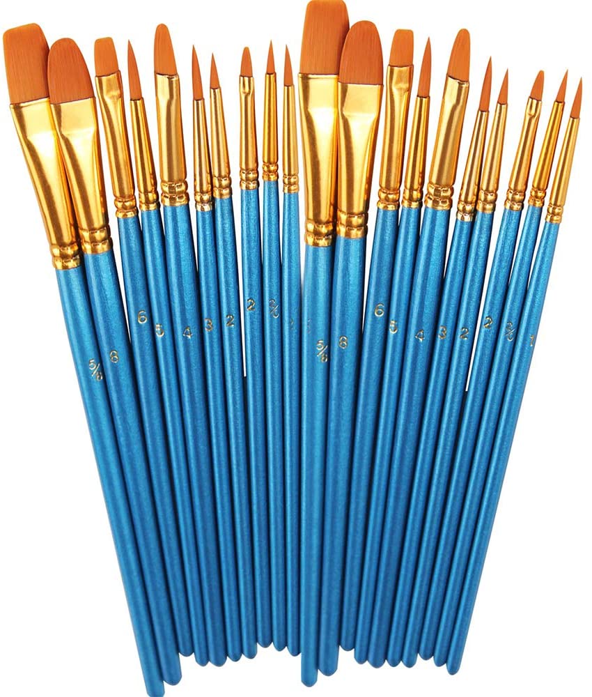 heartybay 20-Piece Nylon Hair Paintbrushes, 2-Pack