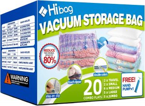 Hibag Clear Waterproof Vacuum Seal Bags, 20-Pack
